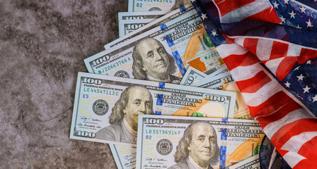 Close Up american dollars money of USA Flag.