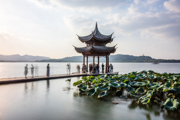 Fototapeta premium West Lake Landscape, Hangzhou, China (written by plaque: Jixian Pavilion)