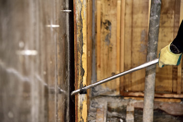 Formwork construction site: shuttering carpenter stripped (removed) to the Form