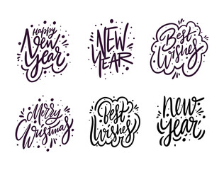 New Year and Merry Christmas collection lettering set. New Year and Marry Christmas cards.
