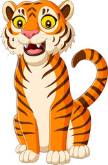 Cartoon smiling tiger isolated on white background
