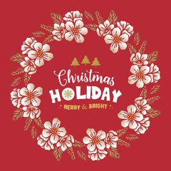 Lettering of christmas holiday, with modern wreath frame. Vector