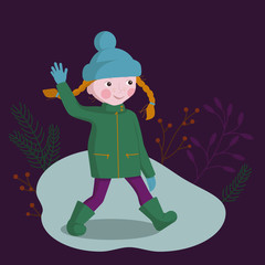 Cute little girl on a walk. Vector illustration