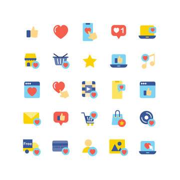 Social Network Like flat icon set. Vector and Illustration.
