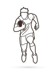 Fototapeta na wymiar Rugby player action, cartoon sport graphic vector