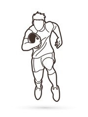 Rugby player action, cartoon sport graphic vector