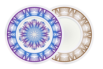 Vector set of two round frame and floral mandala ornament. For kitchen decoration, fashion print