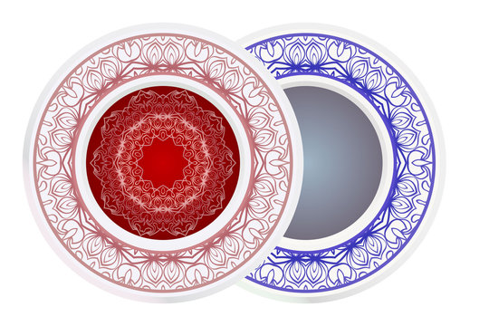 Set of two decorative round border and mandala ornament. Vector illustration