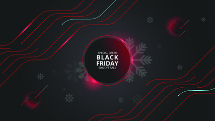 Black friday sale banner template technology design with light circuit board illustration vesctor. modern minimalist digital data concept for internet marketing or digital marketing. EPS 10
