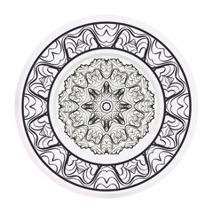 Set of 2 matching decorative plates for interior design. Empty dish, porcelain plate mock up design. Vector illustration. Decorative plates with Mandala ornament patterns. Home decor background.