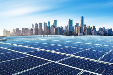 Photovoltaic and modern city skyline, China Chongqing.