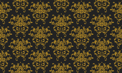 Vintage ornate seamless pattern floral, isolated on black background.
