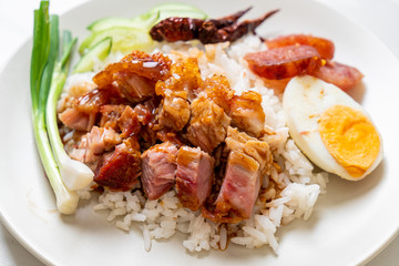 crispy pork belly on topped rice
