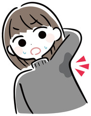 ワキ汗を気にする女性　冬服