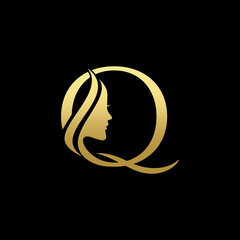 Letter Q Beauty Women Face Logo Design Vector