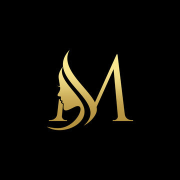 Letter M Beauty Women Face Logo Design Vector