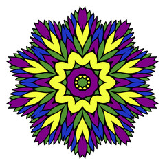 Pattern of mandala. Vector illustration. Modern Decorative floral color mandala. Decorative Cicle ornament. Floral design. Anti-stress therapy pattern.