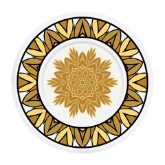 Decorative plates for interior design. Tribal ethnic ornament with mandala. Vector illustration. White, gold color