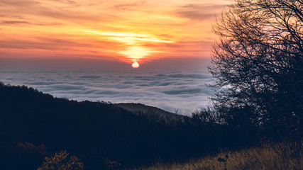 Sunrise over see of clouds