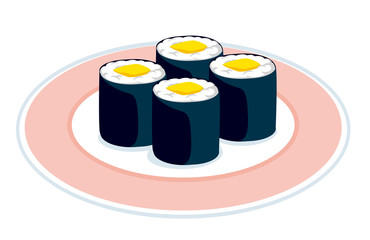 お寿司アイコン（沢庵巻き）／お皿