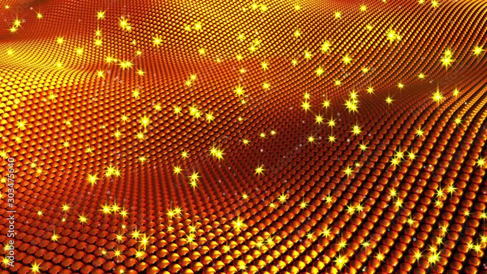 Aufkleber abstract wavy surface of many gold balls. 3d rendering background, modern computer generated