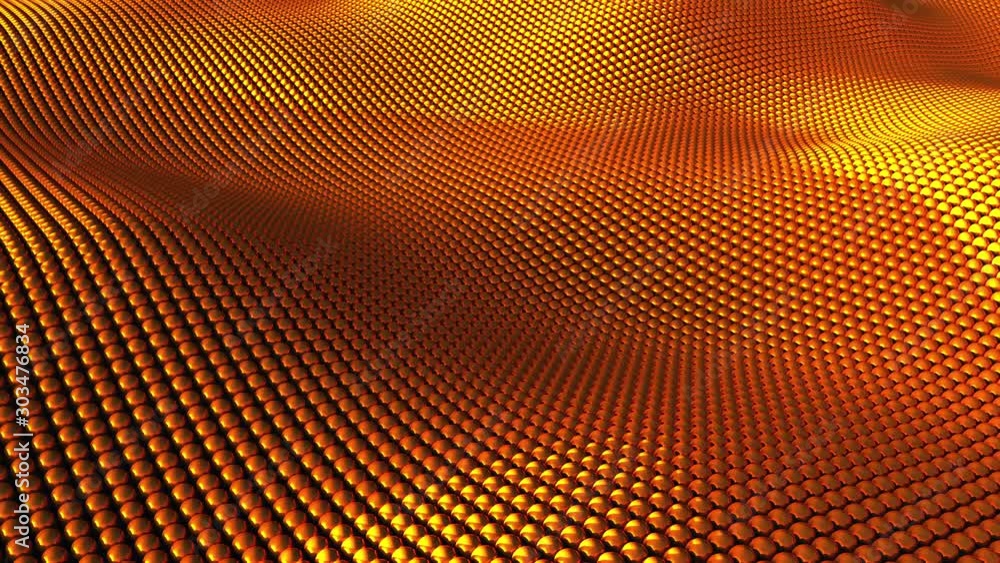 Aufkleber abstract wavy surface of many gold balls. 3d rendering background, modern computer generated