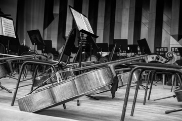 Musical instruments on the stage of the concert hall