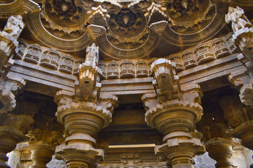 Fototapeta na wymiar Beautifully carved roof stones of Swarg Mandap at Kopeshwar Temple, Khidrapur, Maharashtra, India