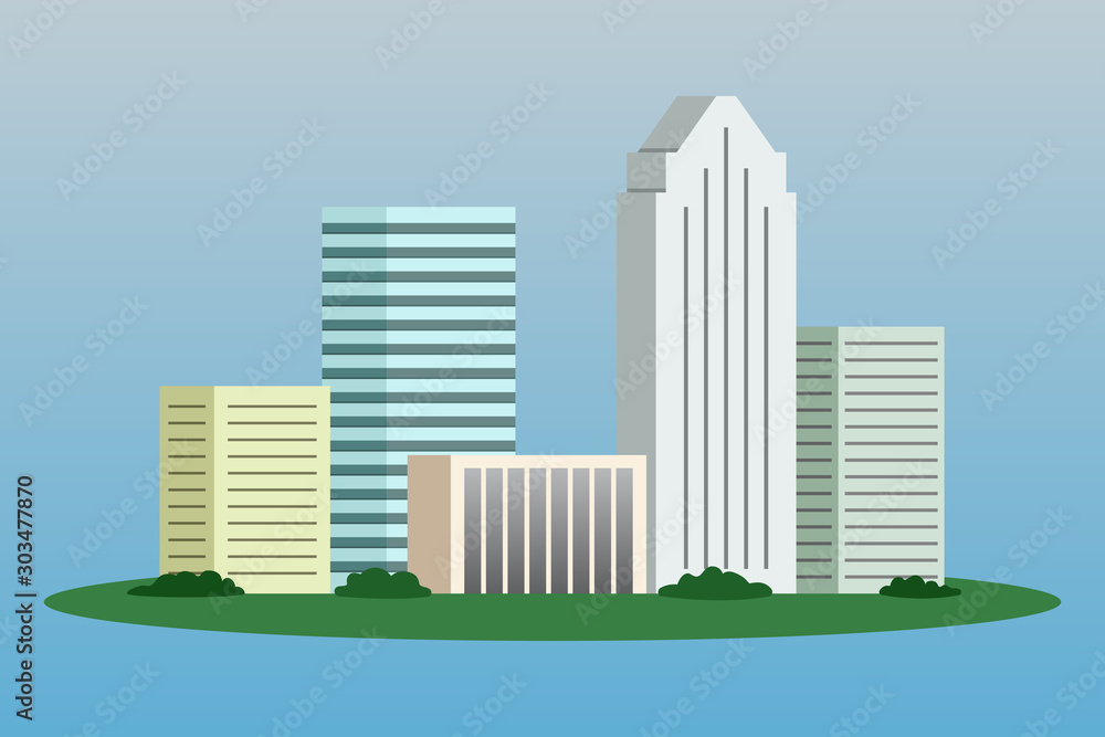 Poster High-rise residential buildings. City block. Vector illustration.