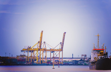 Fototapeta premium Logistics and transportation of International Container Cargo ship in the ocean at Sunshine sky, Freight Transportation, Shipping