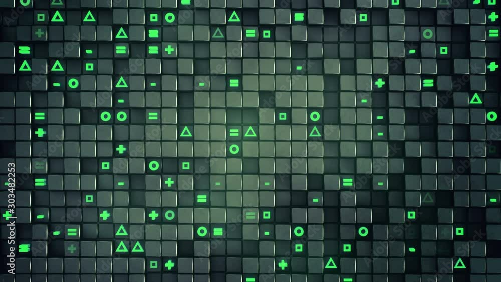 Aufkleber wall of cubes and random symbols. abstract modern technology or science fiction concept. 3d render s