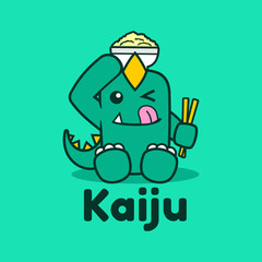 yummy Dinosaur Kaiju eating bowl logo design