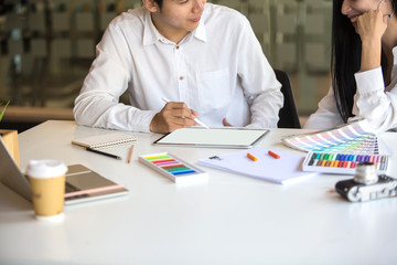 Designer girl or Programmer drawing website UX layout app development