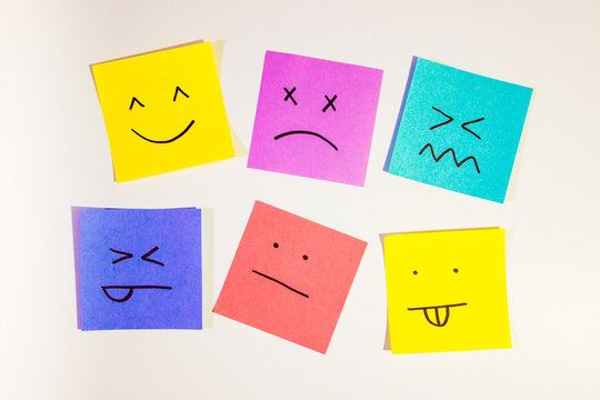 Naklejki set of funny colored stickers with different emotions, background