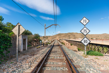 Fototapeta premium Roads and train station of Santa Fe de Mondujar (Almeria) Spain