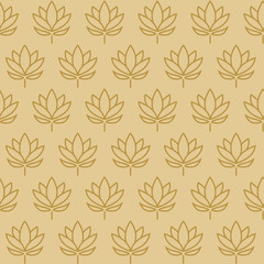 Vector illustration. Seamless pattern. Lotus flowers, golden buds and leaves. Isolated on gold background. The silhouette of a lotus in a pattern on a isolated background