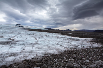 Snow covered mountain top of the Langjokull Glacier in the Golden Circle of Icleand. Majestic ice...