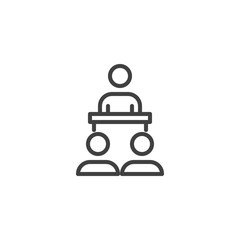 Business seminar speaker line icon. linear style sign for mobile concept and web design. Business training meeting outline vector icon. Symbol, logo illustration. Vector graphics
