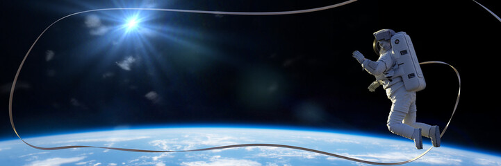 astronaut with safety tether during a spacewalk in orbit of planet Earth space © dottedyeti