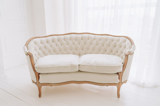 Vintage Sofa On Wooden Floor White Interior Design