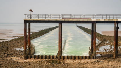 The return flow from Heysham Power Station, at the coast of the Irish Sea in Heysham, Lancashire,...