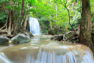 Waterfalls In Deep Forest at Erawan Waterfall in National Park Kanchanaburi Thailand