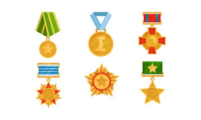 Set of military and sports medals. Vector illustration.