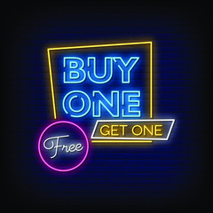 Buy One Get one Free Neon Signs Style Text Vector