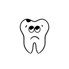  cartoon tooth on white background, caries. Kawaii, doodle 