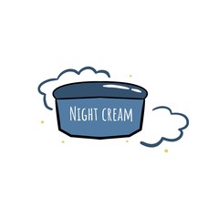 Illustration of night cream. Doodle style. Cloud and stars