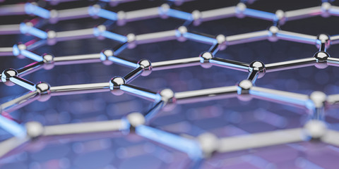 Graphene molecular nano technology structure on a purple-pink background - 3d rendering