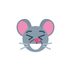 Happy mouse face emoji flat icon, vector sign, Laughing rat emoticon colorful pictogram isolated on white. Symbol, logo illustration. Flat style design