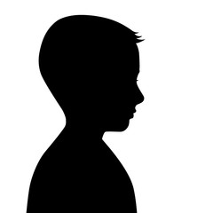 Black silhouette of a boy's head. Teenager profile. The contour of the male figure. The young guy. Drawing isolated on a white background. Vector stock illustration.