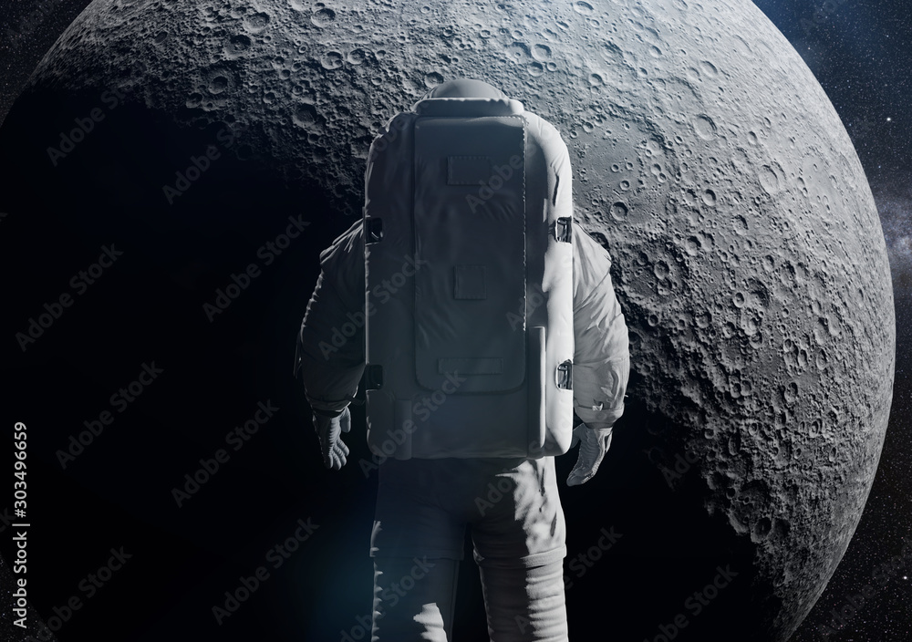 Canvas Prints standing astronaut in front of the moon
